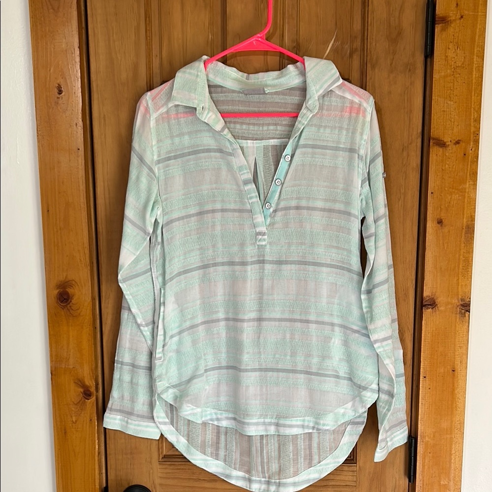 Aqua Striped Long Sleeve Button-Up Shirt